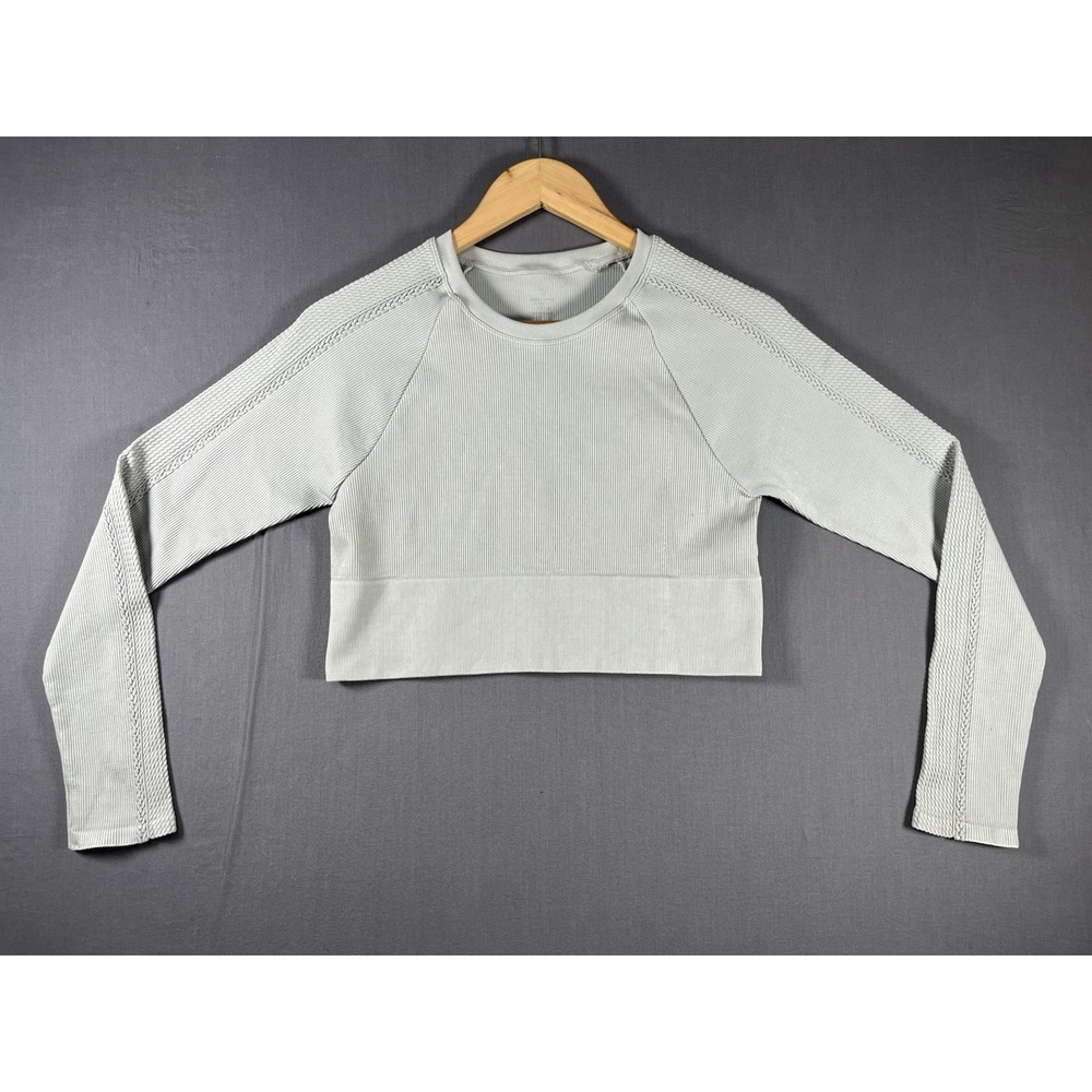 Women's OFFLINE by Aerie Ribbed Long Sleeve Crop Top Gery Sz Large